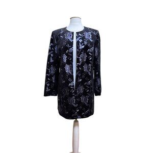 Navy Velvet Jacobean Silver Floral Womens Jacket Blazer Tahari Arthur Levine 14